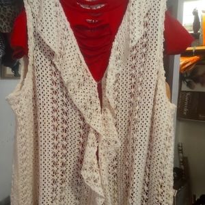 Crocheted vest ruffle collar and lapel